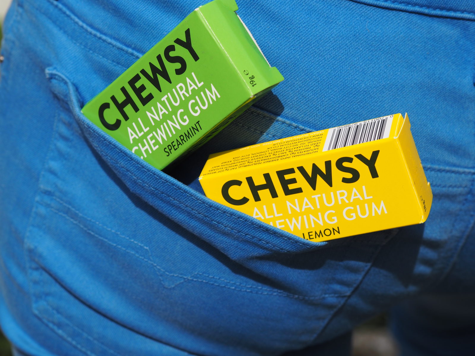 chewsy lemon and spearmint gum in pocket